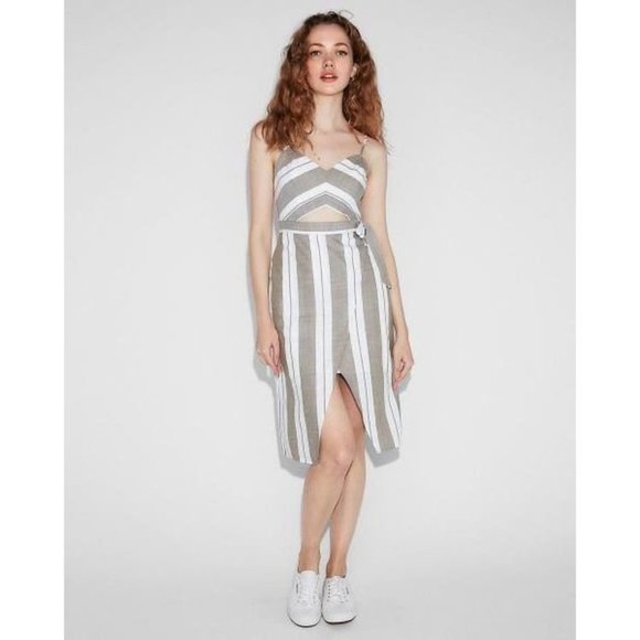 Express Dresses & Skirts - Express Striped Cut Out Wrap Front Midi Dress Green 10